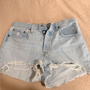 Levi's Light Blue Ripped Jean Shorts
